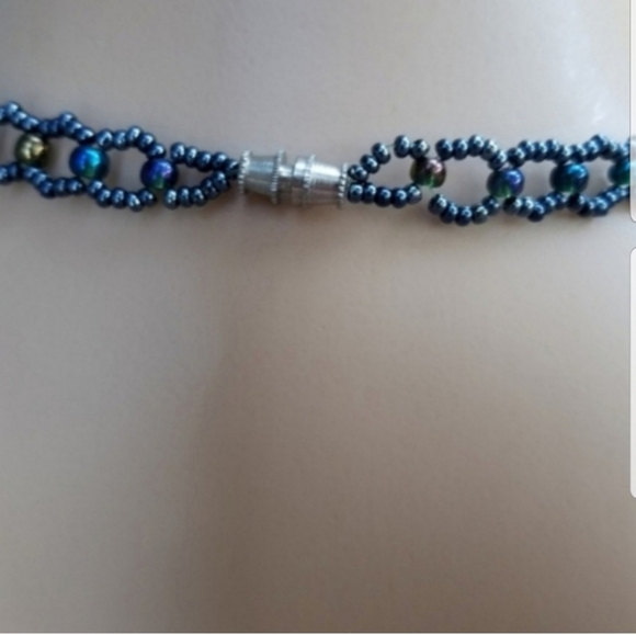 VINTAGE CARNIVAL GLASS SEED BEAD COLLAR NECKLACE - Picture 5 of 5